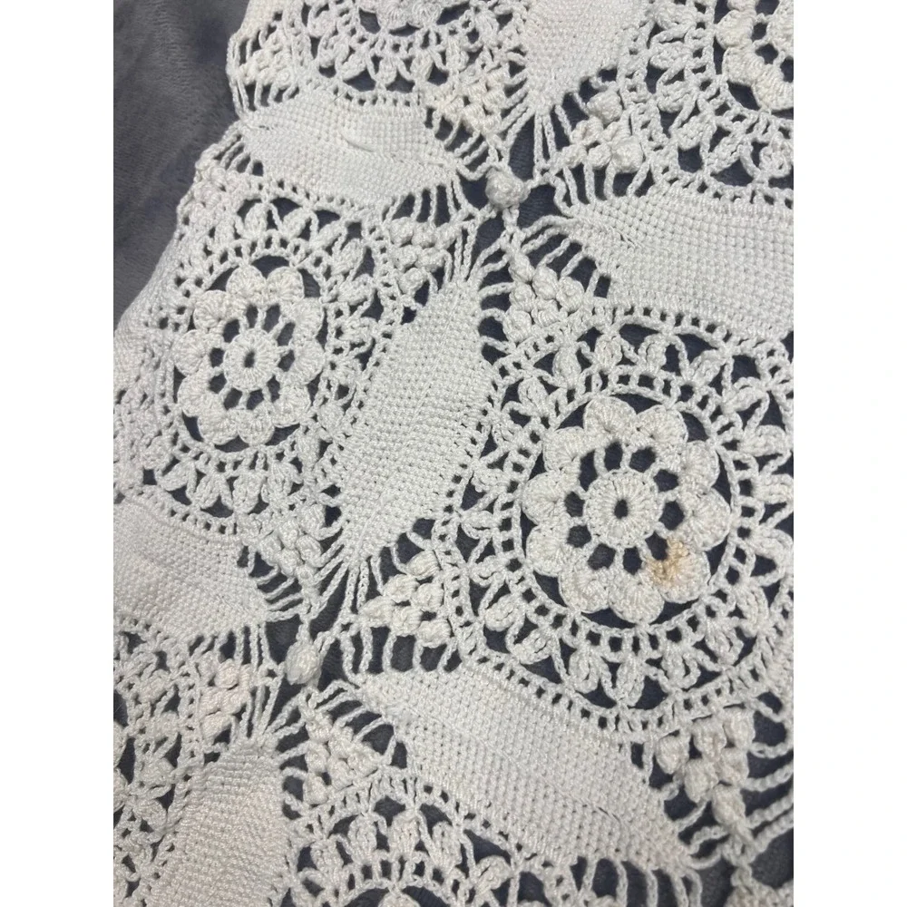 Vintage Crochet Table Runner Throw Unisex 45x32 Cream Vintage Cottagecore Lace